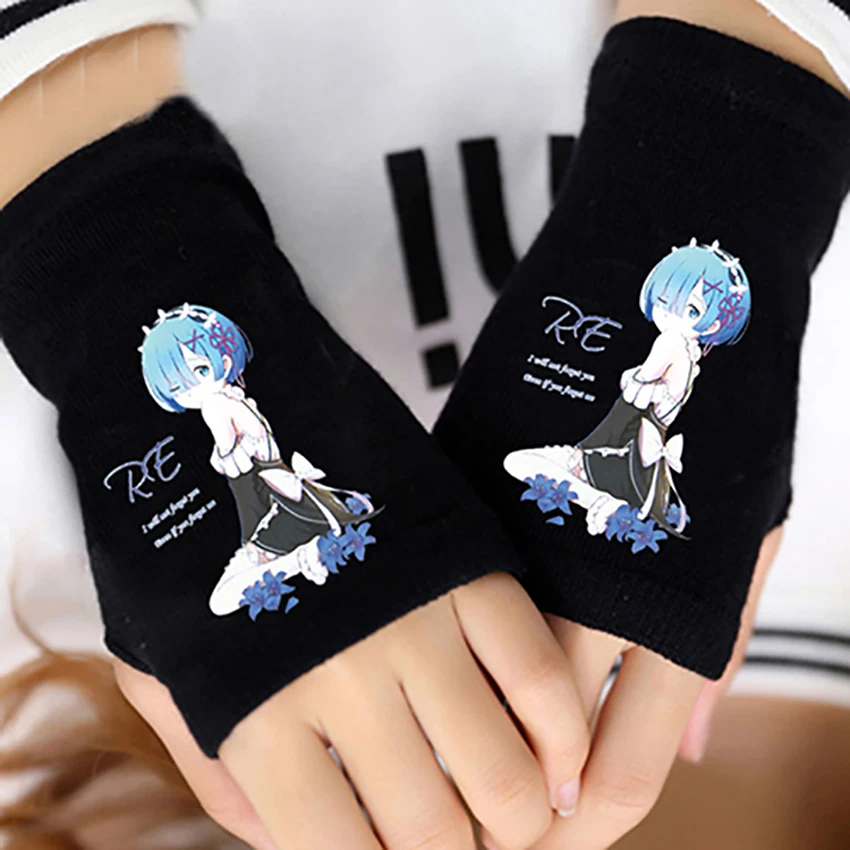 Fashion Anime Re zero Rem Finger Cotton Knitting Wrist Gloves Mitten Lovers Accessories Cosplay Warm Cospaly Fingerless Gift