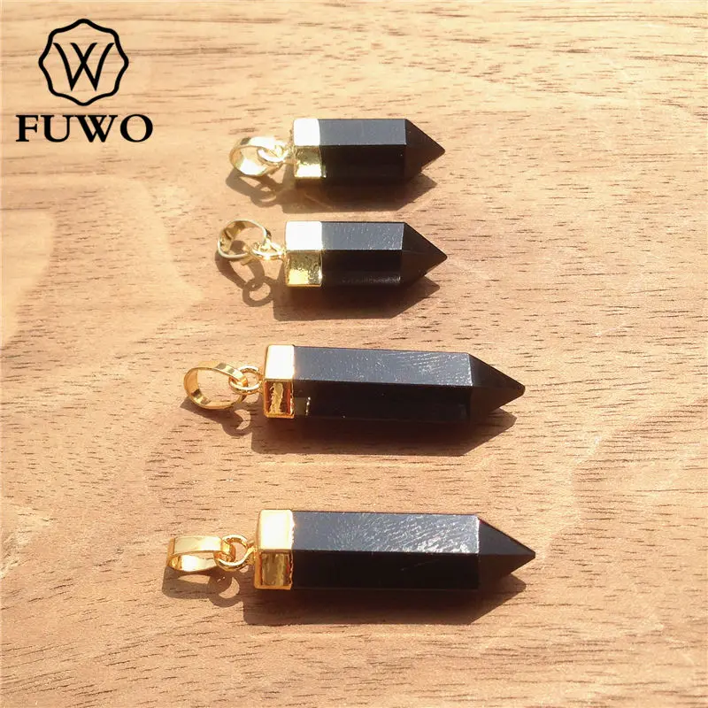 FUWO Wholesale Natural Obsidian Point Pendants,Spike Shape Black Crystal Accessories For Women DIY Jewelry Making 5Pcs PD120