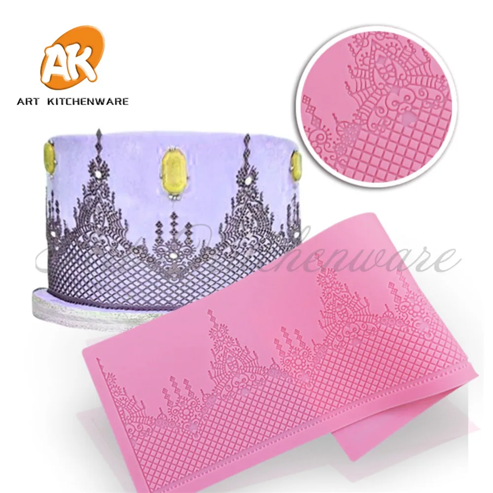 Crown Cake Lace Mat Silicone Mold Fondant Sugar Lace Mat Silicone Cake Mold Moulds Fondant Cake Decorating Tools Bakery Stencil