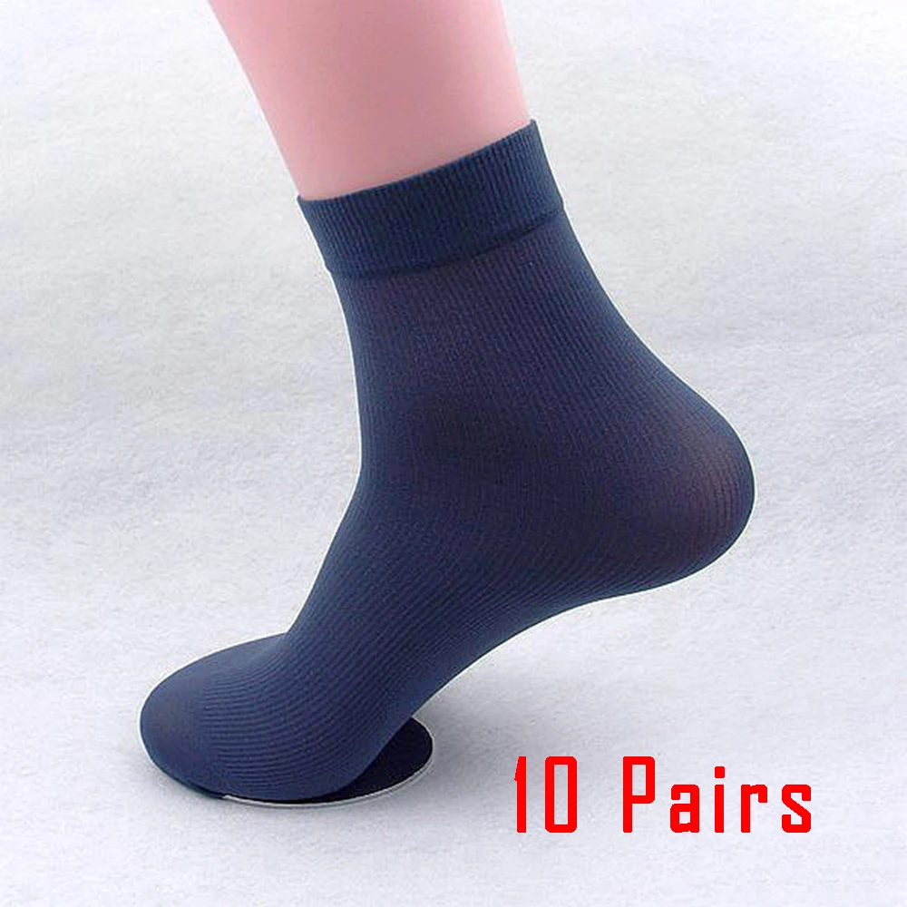 10 Pairs Summer Bamboo Fiber Ultra-thin Elastic Silky Short Silk Stockings Men Solid Casual Work Middle Socks Wholesale 5 Colors