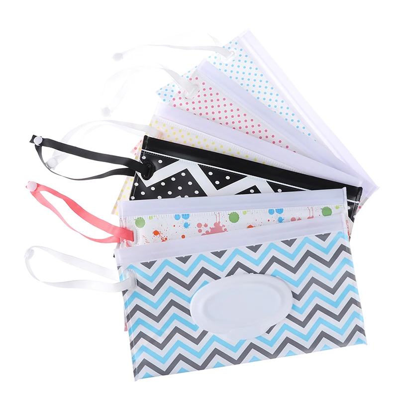 Eco-friendly Easy-carry Wet Wipes Bag Snap Strap Wipes Container Clamshell Cosmetic Pouch Clutch Cleaning Wipes Case