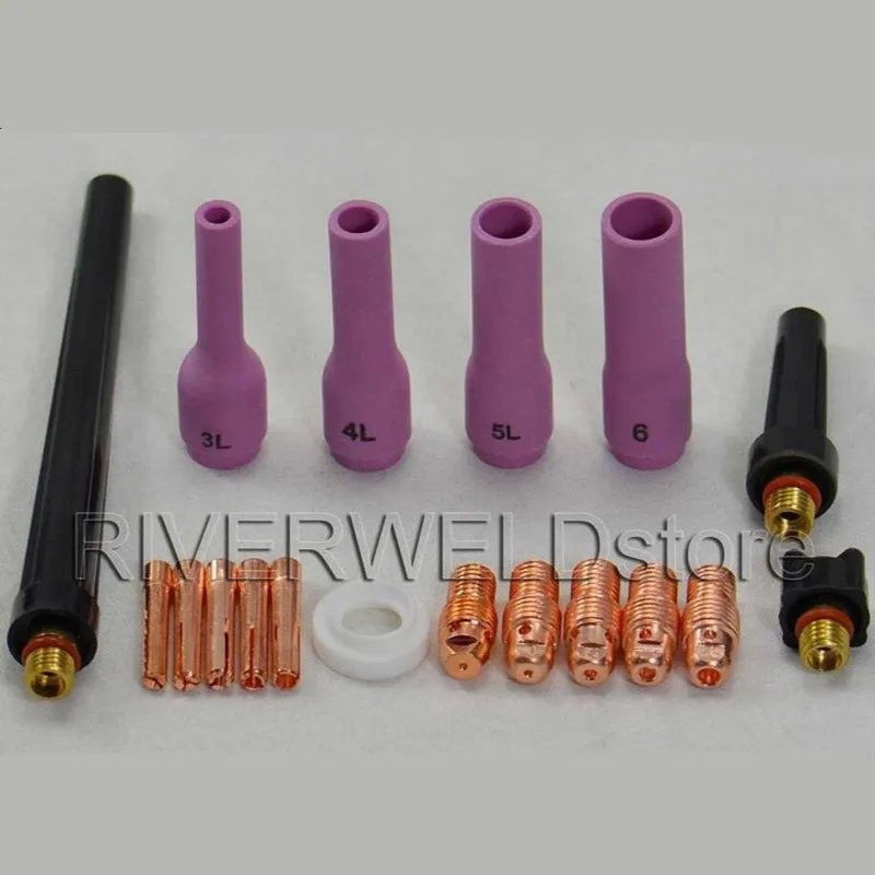 

TIG Kit Back Cap Collet Body & Long Ceramic Cup For Tig Welding Torch WP-9/20/25 Series Accessories18PCS