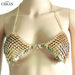 Chran Scale Metal Chain Halter Bra Sexy Carnival Festival Costume Body Chain Rave Outfit