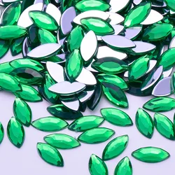 JUNAO 4X8mm 5x10mm Green Crystal Flat Back Rhinestones Horse Eye Acrylic Stones Non Hotfix AB Strass Glue On Gems for Crafts