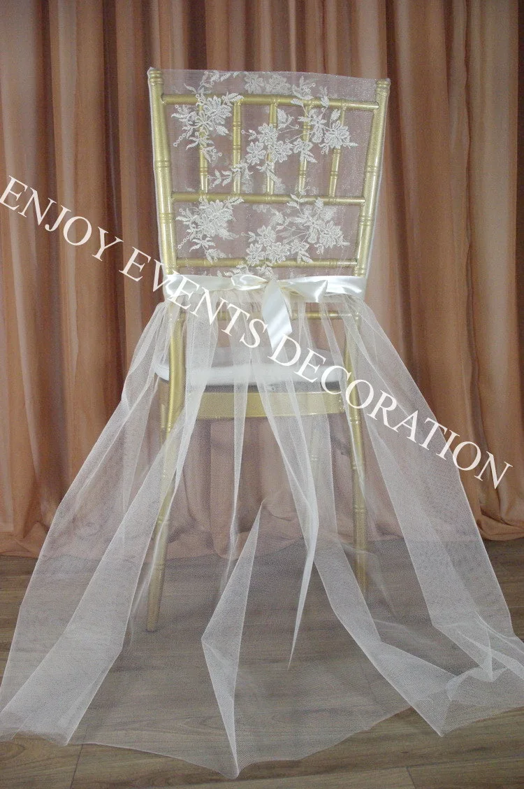 

10pcs YHC#153 elelgent chemical lace tulle skirt with satin handmade flower chiavari banquet wedding events chair back cover