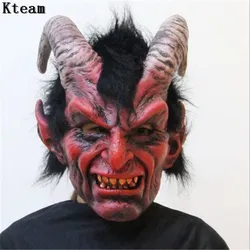 2019 New Scary Adult Costume Horn Mask Horror Party Cosplay Halloween Latex Scary Horns Red Devil Mask for Party Cosplay