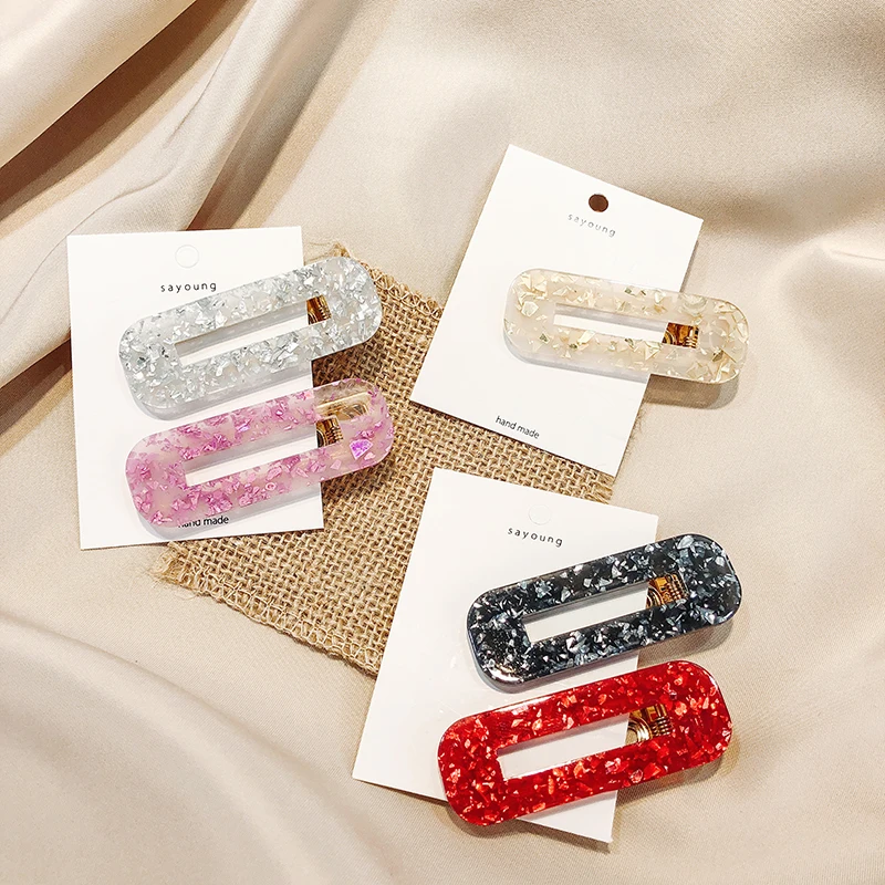 Korean Fashion Women Girls Acrylic Hair Clips Geometric Vintage Resin   Hollow Rectangle Hairpins Barrettes Hair Accessories