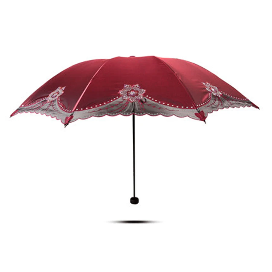 Beautiful Women Lace Umbrella Anti UV Black Coating Parasol 3 Folding Sun Rain Umbrella Adult Princess Lace Umbrella