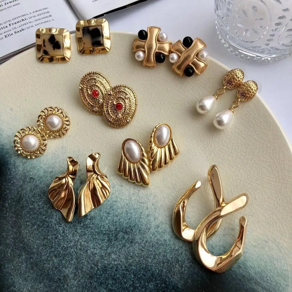 New Sweet Design Alloy Stud Geometric Wing Square Oval Cross Earrings Retro Jewelry