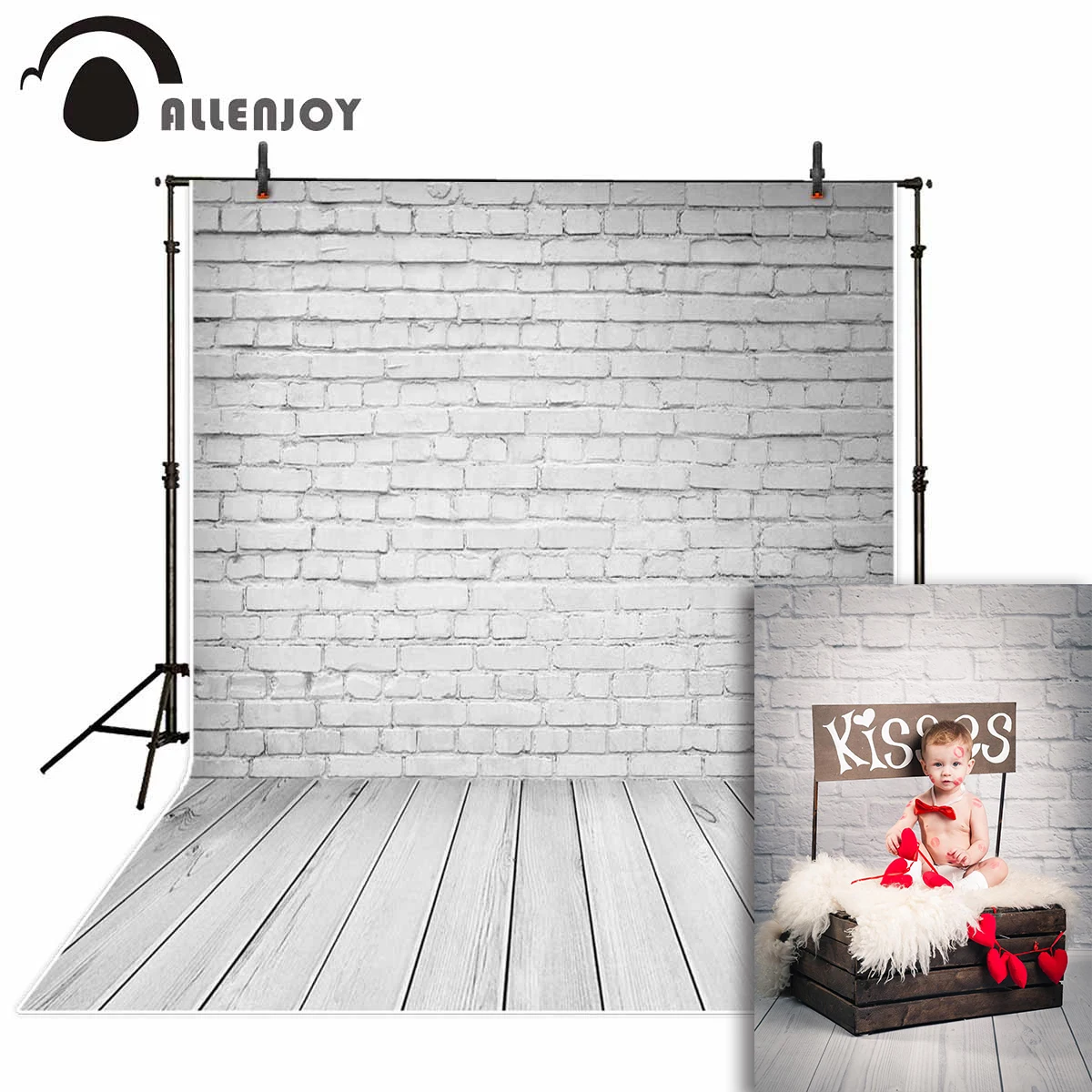 Allenjoy Photographic background easter white brick wall board floor newborn backdrop photography photocall camera photozone