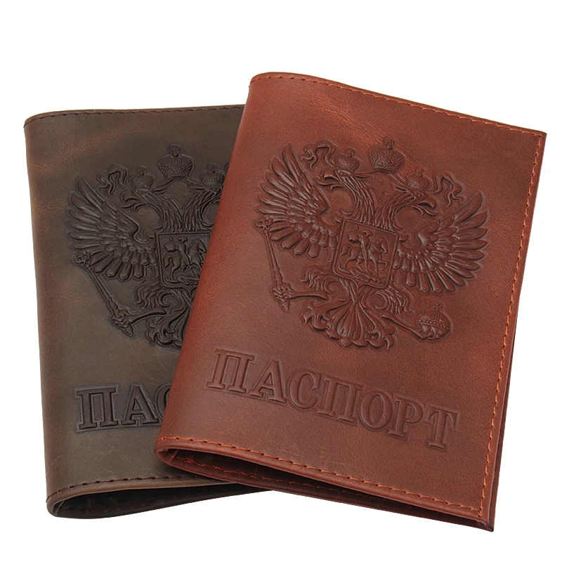 Vintage Style Russian comfortable Crazy horse Genuine Leather Passport Cover  Double eagle Passport holder