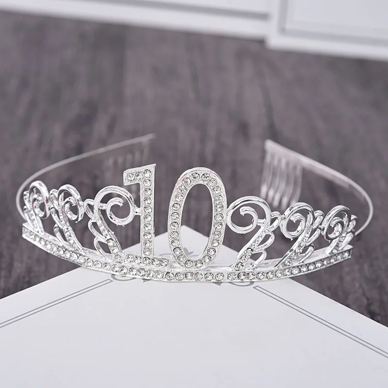 10 /18 / 20 /21 /30 / 40 Years Old Birthday Tiara Hairbands Accessories Girls Rhinestone Party Crown Tiara Hair Jewelry For Lady