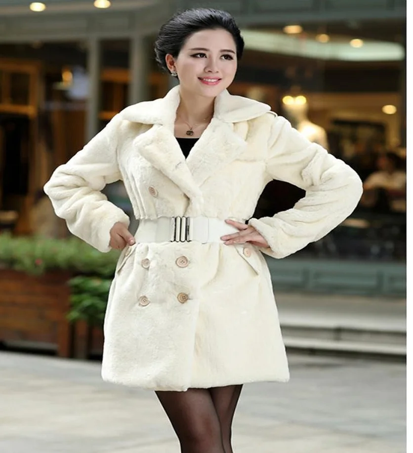 

Free shipping new arrival 2017 Fashion Faux Fur Sashes Rabbit fur full sleeve Solid Color Long Plus size women's dress