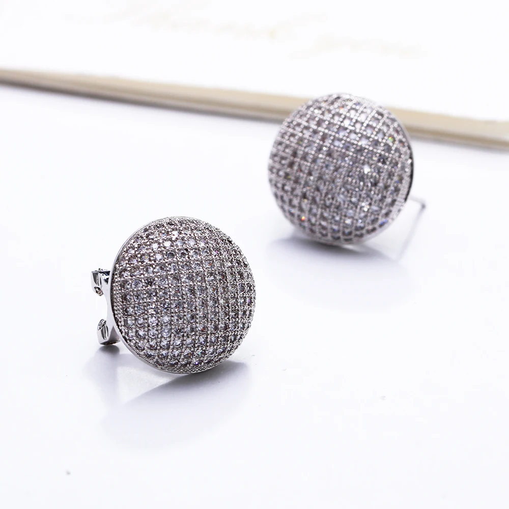 

Limited Quantity Sale Big Stud Earrings Micro Pave Clear CZ Stones Brass Metal Hyperbole jewelry Large Round Earrings for Women