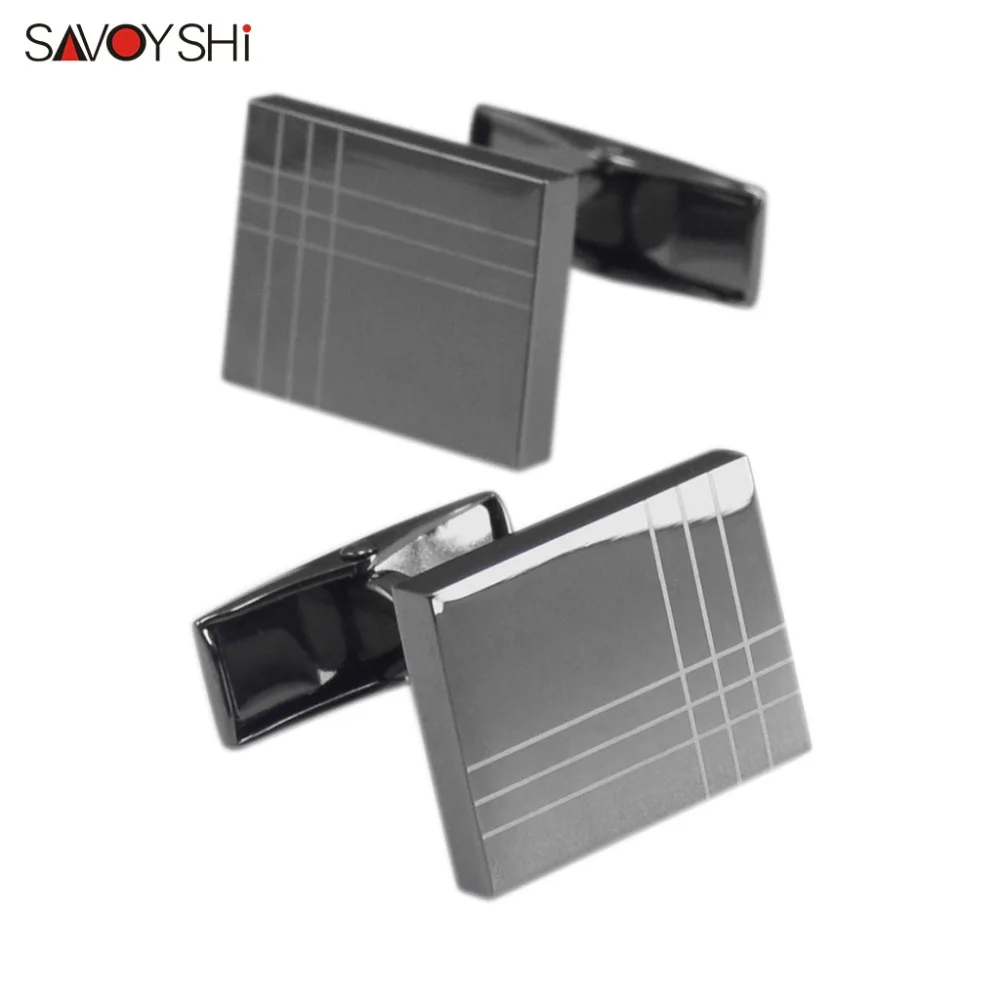 SAVOYSHI Classic Black Shirt Cufflinks for Mens Cuff bottons High Quality Square Cuff links Brand Gift Jewelry Free Custom Name