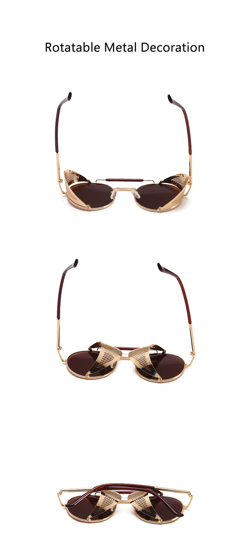 Neue Steampunk Retro Runde Metall Sonnenbrille Männer Frauen Marke Designer Gläser Metall Schilde Shades Oculos De Sol UV400 Brillen – Detail 1