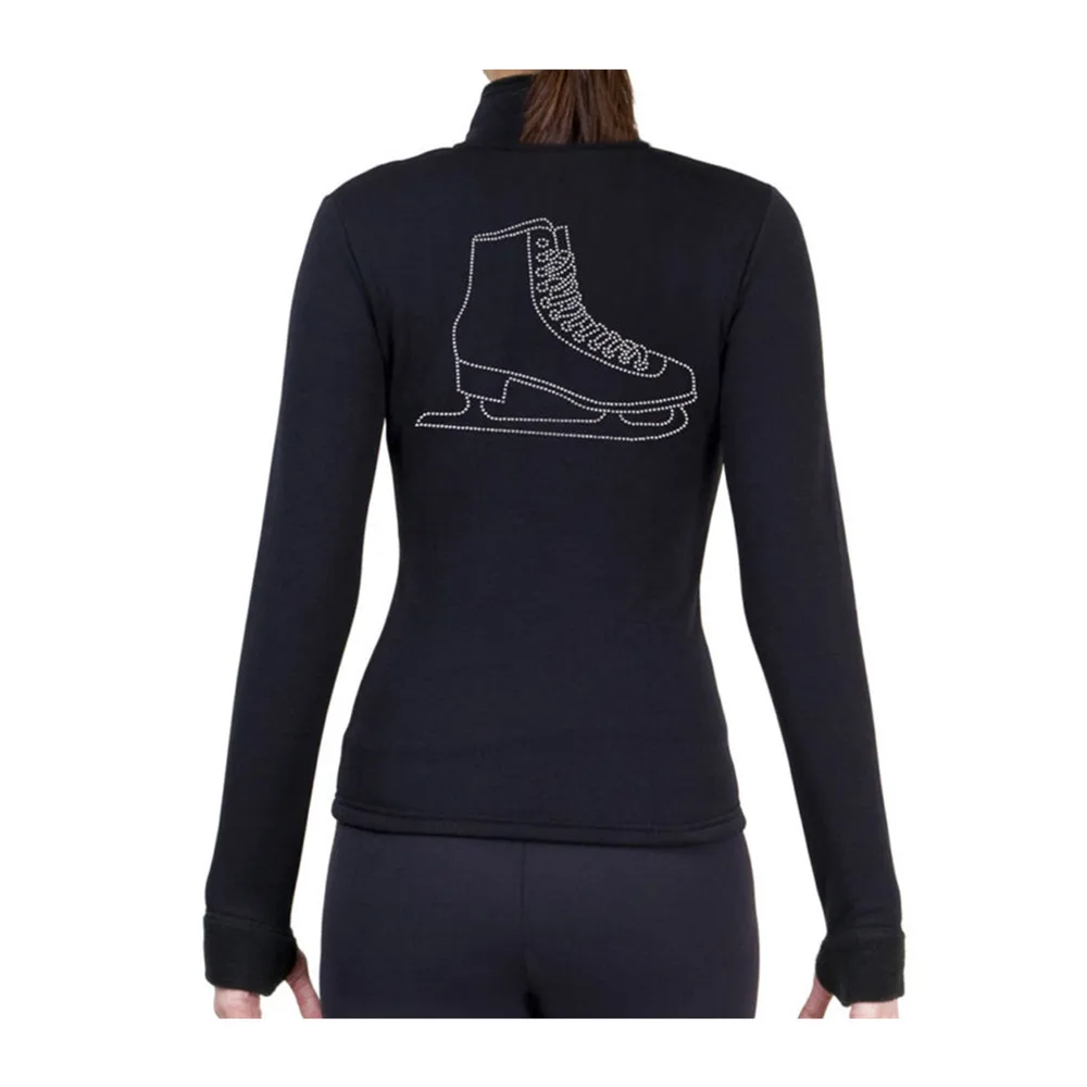 Figure Skating Fleece Jacket Women\'s Ice Skating Sweatshirt Top Black  Spandex Stretchy Performance Practise Skating Wear