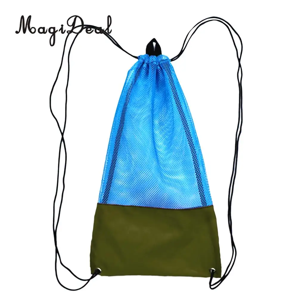 MagiDeal Drawstring Backpack Mesh Gear Bag With Shoulder Strap for Scuba Diving Swim Fins Goggles Mask Snorkeling Equipment