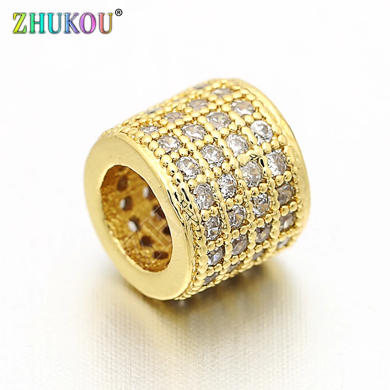 7mm Brass Cubic Zirconia Round Spacer Beads DIY Jewelry Findings Accessories, Hole: 4mm, Model: VZ62