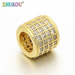7mm Brass Cubic Zirconia Round Spacer Beads DIY Jewelry Findings Accessories, Hole: 4mm, Model: VZ62