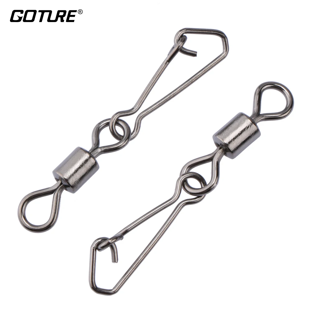 Goture 200pcs/lot Fishing Swivels Stainless Steel Rolling Swivel With Hooked Snap MS+QL Fishing Hook Connector