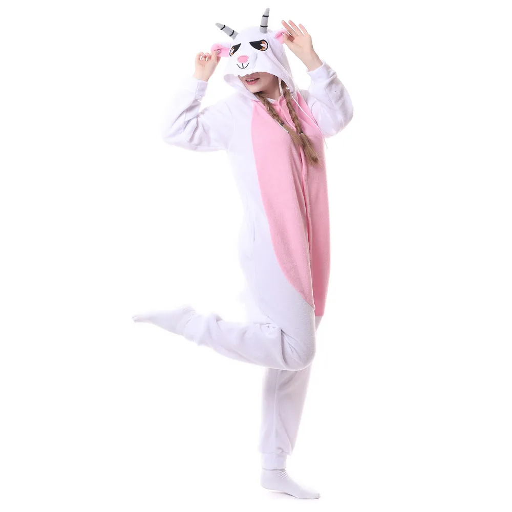 Kigurumi Adult Jumpsuit Unisex Goat Onesies Pyjamas Fleece White Sheep Pajamas Animal Cosplay Costumes Cartoon Sleepwear