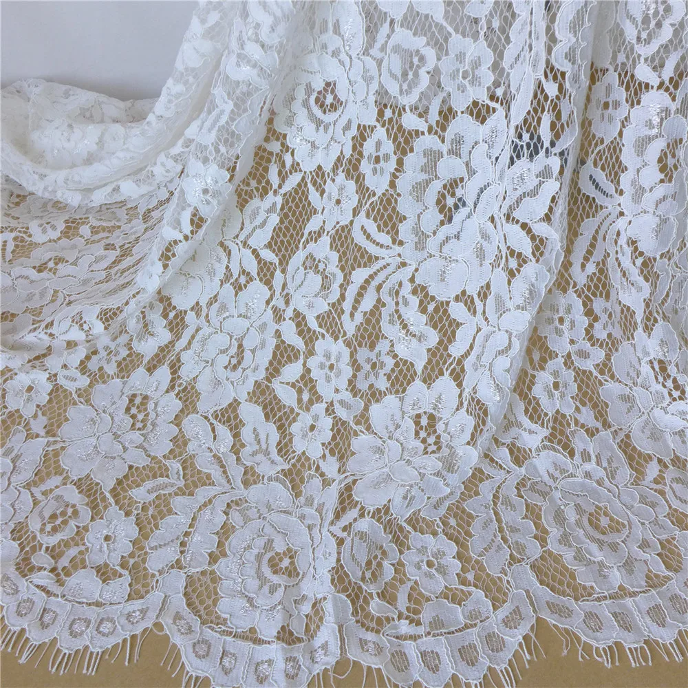 

3 Yards New Arrival Ivory Embroidery Chantilly Lace Fabric Floral Skirt For Wedding Party French Lace With Net Craft