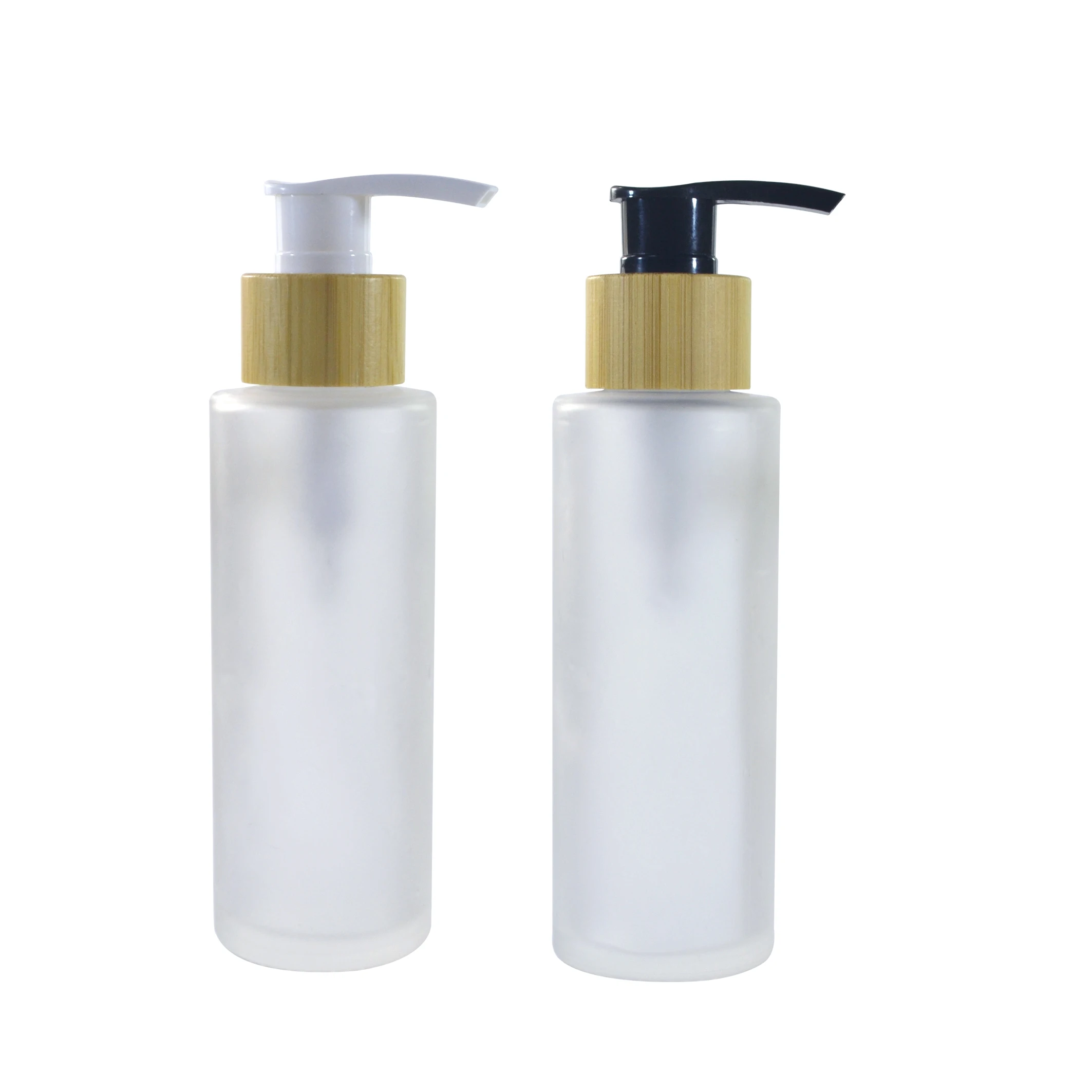 

120ml*100pc flat frosted glass bottle with white bamboo pump
