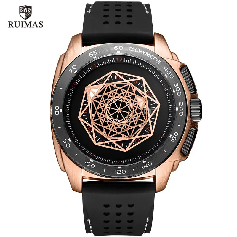 RUIMAS Men\'s Leather Quartz Watches Top Brand Luxury Army Military Sports Wristwatch for Man Relogios Masculino Clock 554 Rose