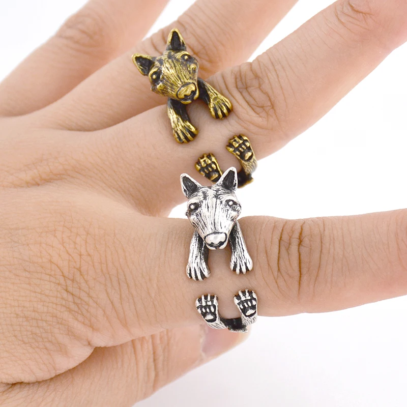 New Punk Bull Terrier Dog Warp Rings Men Bullterrier Puppy Dog Animal Pet Ringa For Women Love Couple Midi Ring Girls Friends