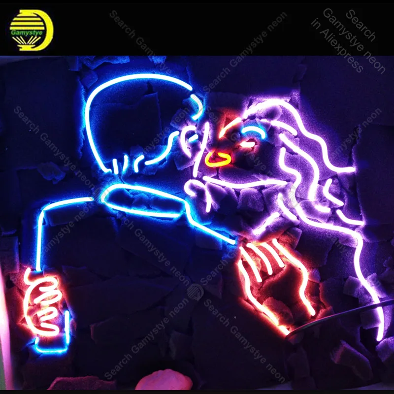 Neon Sign for man and woman kiss Neon Bulb sign handcraft love gift glass tube light Decor wall lamps advertise display in stock