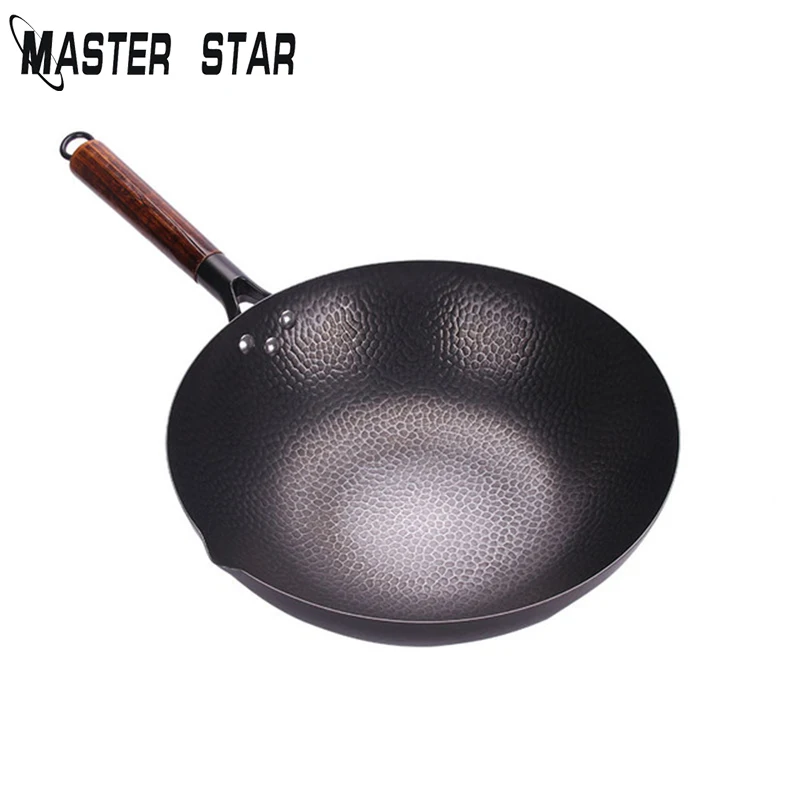 Master Star 32CM Non-coating Iron Hand Forged Ramadan Woks For Kitchen Non-stick Cookware General Use For And Induction Cooker