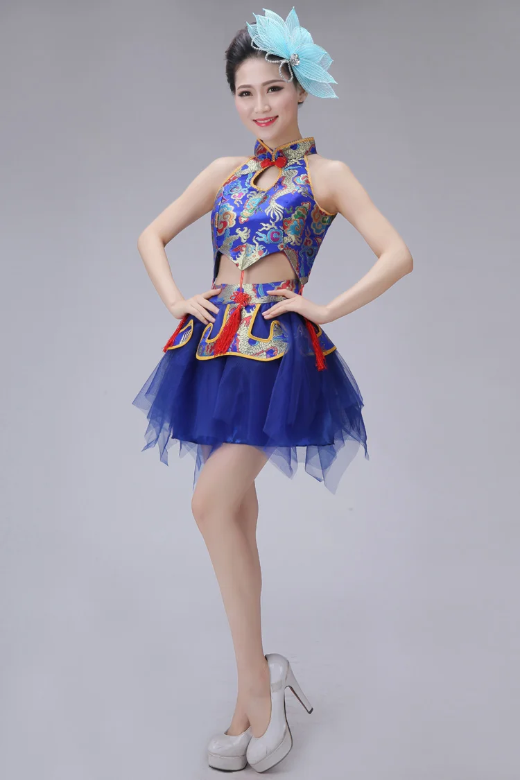 The new modern dance costume sequined short paragraph cheongsam classical tutudo594