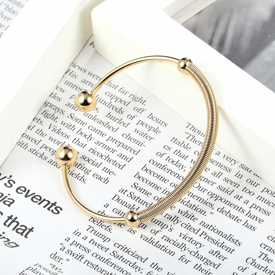 BOBASI New Bangles Spring Frosted Shape Circle Stainless Steel Bracelets & Bangles Gold Color Bracelets Jewellery For Women Gift