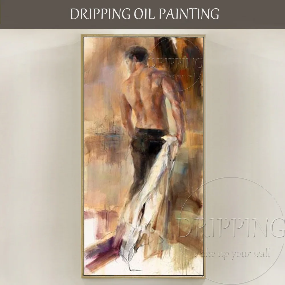 Pure Hand-painted Strong Man Oil Painting for Wall Decor Hand-painted Wall Decor Strong Man Picture Half Naked Man Oil Painting