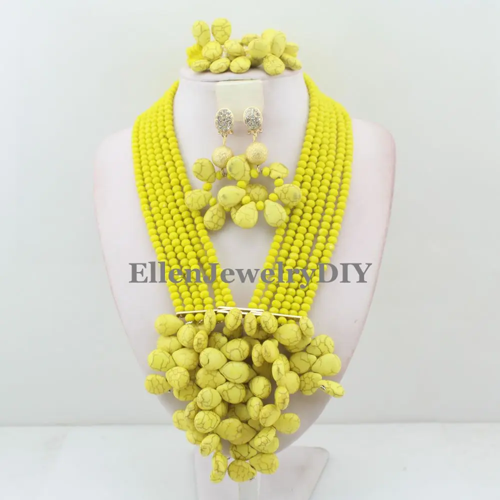 

Handmade Chunky African Beads Jewelry Set Nigerian wedding bridal dubai Crystal Beads women statement Necklace Set W10880