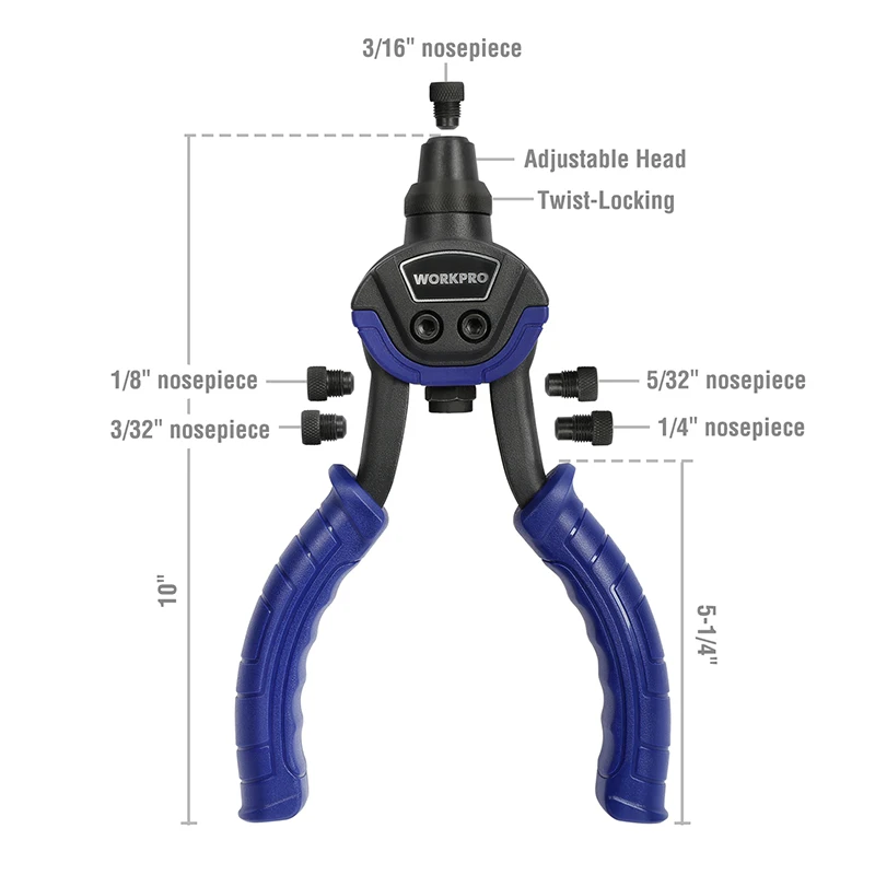 WORKPRO 10 "Riveter Súng Với Đinh Tán Hạt Mù Đinh Tán Súng Nhà Tự Làm Móng Tay Súng