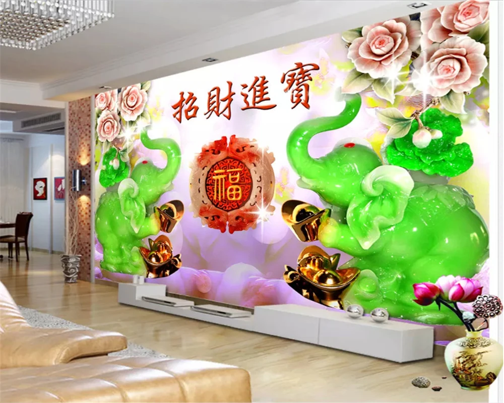 beibehang Custom fashion personality wallpaper jade carving elephant strokes interior decoration painting TV backdrop wall paper