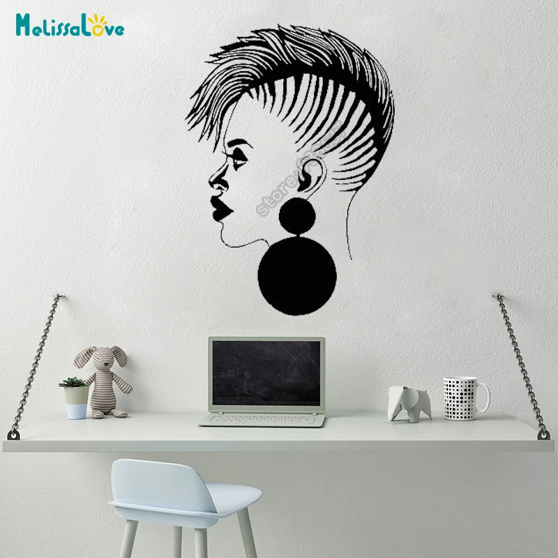 Beautiful Woman Handsome Girl Sticker Hair Salon Barber Shop Decal Fashion African Girl Removable Vinyl Wall Stickers B602