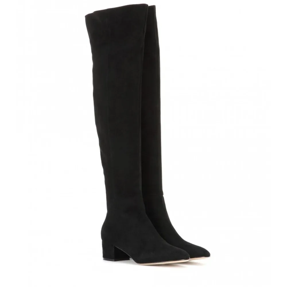 ASUMER black gray fashion women boots square heel cow suede ladies boots zipper square heel leather over the knee boots