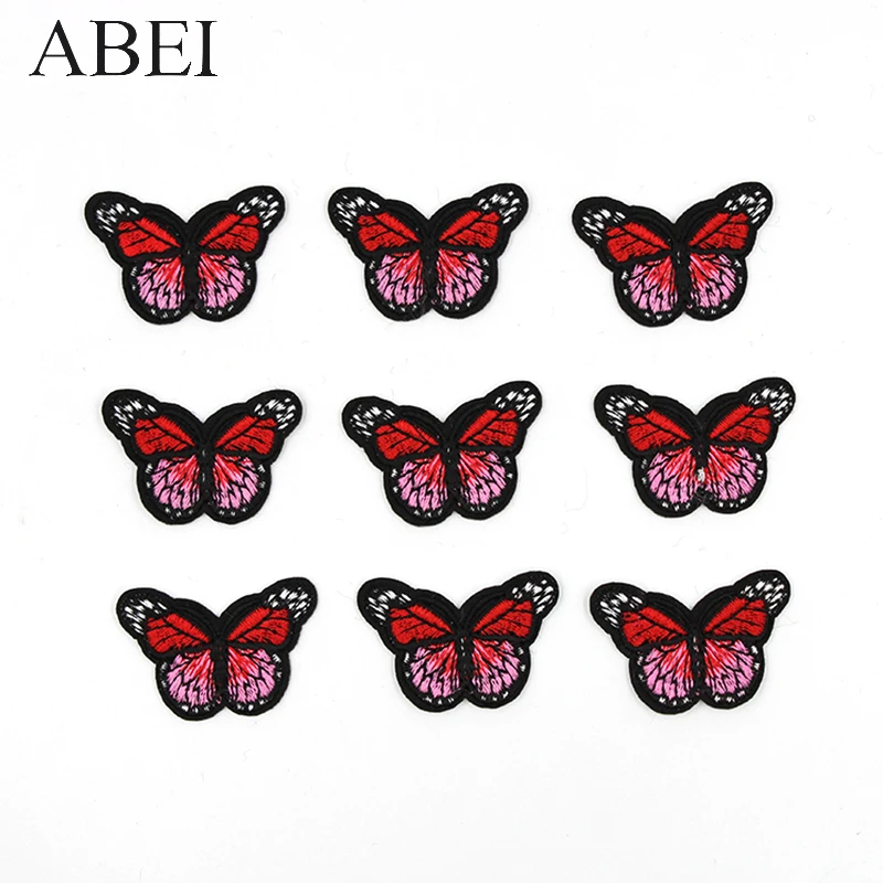 10pcs/lot Red Butterfly Stickers Diy Clothes Coats Sewing Appliques Handmade Patchwork Backpack Jeans Dress Pants Patch Badge