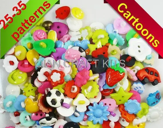 1000pcs mixed color PATTERN plastic cartoons cloth buttons shank and flatback assorted jewelry accessory 10m-22mm