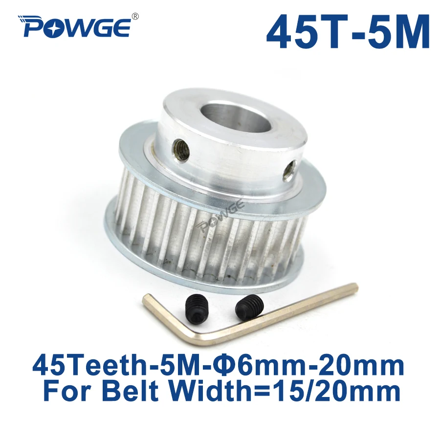 POWGE Arc 45 Teeth HTD5M Synchronous Pulley Bore 8/10/12/14/15/17/19/20mm for Width 15/20mm HTD 5M Timing Belt Gear 45Teeth 45T