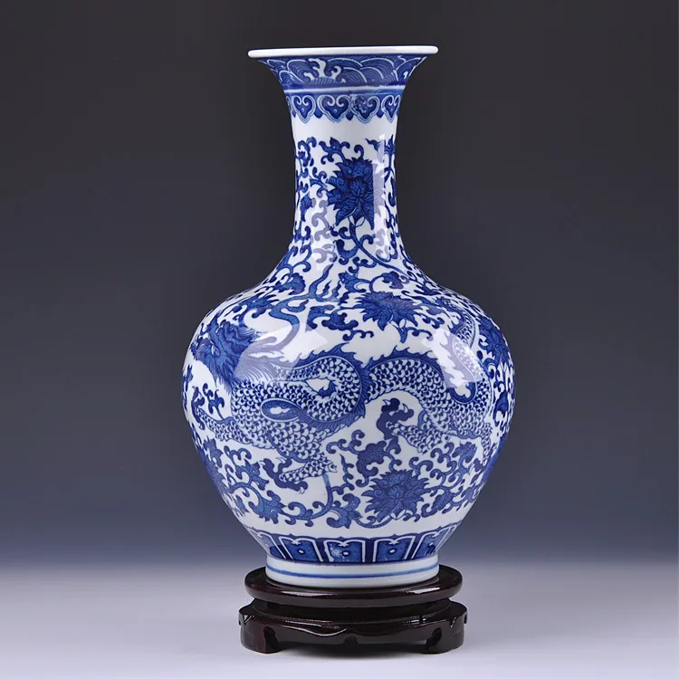 Jingdezhen ceramic ware blue and white porcelain vase modern fashion home decoration pieces living room decorative arts and craf