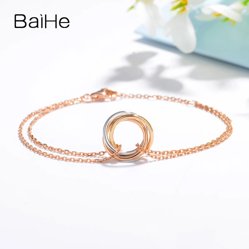 

BAIHE 18k Tricolor Gold three laps Bracelet Women Men Trendy Engagement Wedding Trendy Fine Jewelry Making Braceletas Pulsera