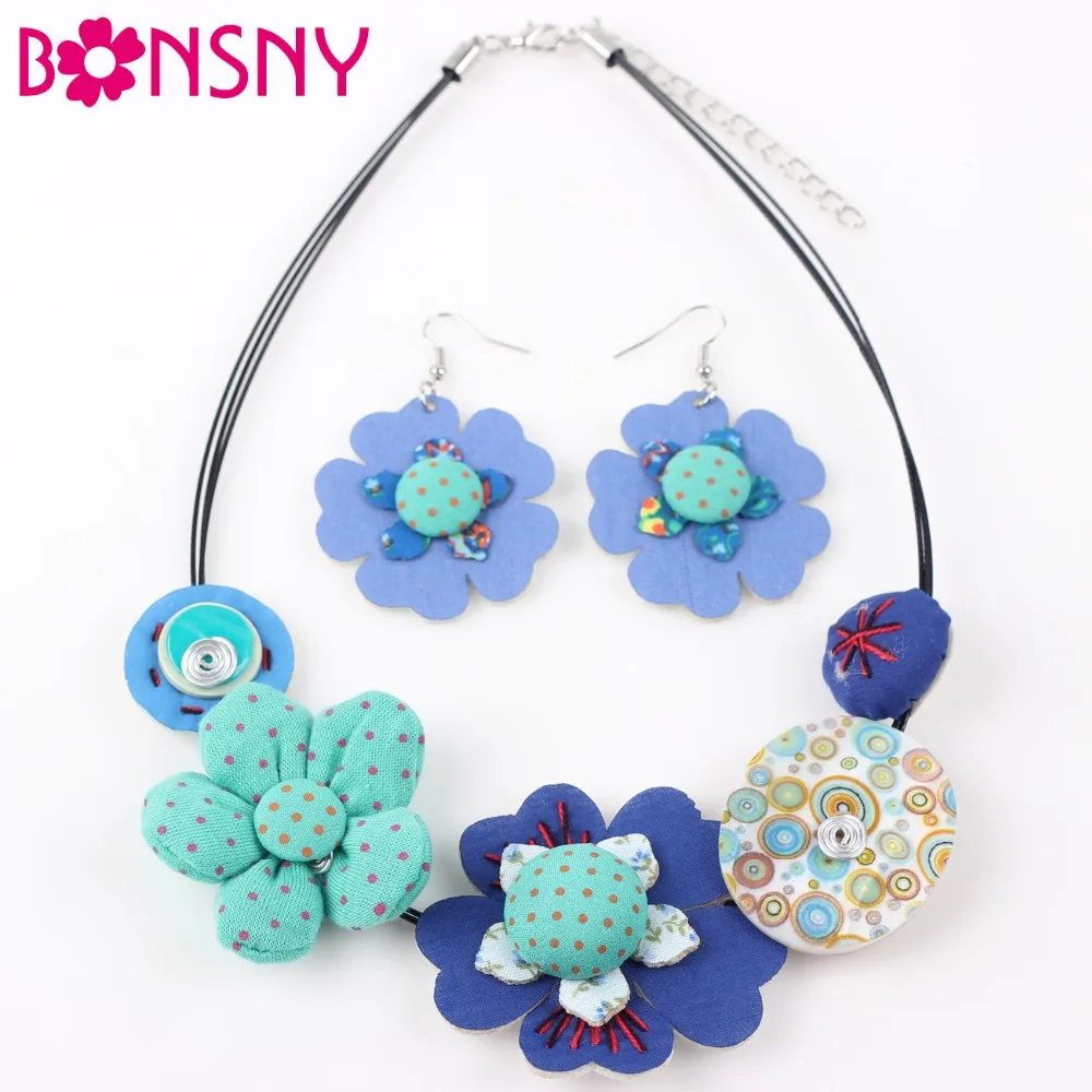 Bonsny Brand Fabric HANDMADE Statement Flower Necklace Earrings Jewelry Sets Choker Collar Fashion Jewelry For Women News