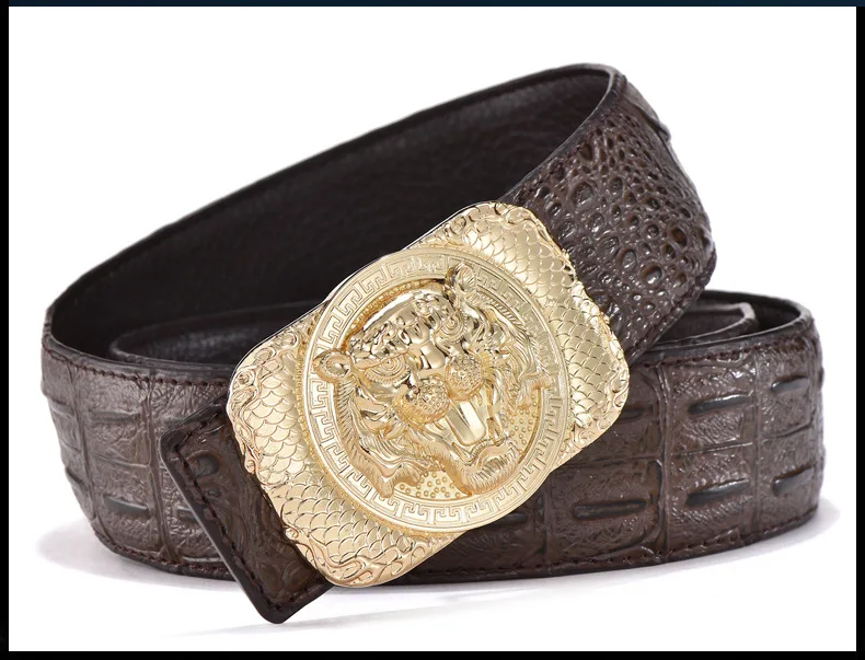 2020Men's high quality 3D tiger buckle crocodile belt men's trendy men's all-match wide belt jeans tiger head belt