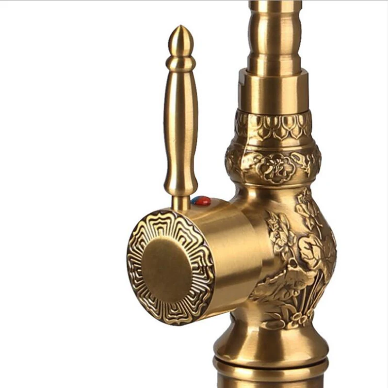 Vidric Deck Mounted Antique Brushed Bronze Bathroom Faucet Basin Height up Carved Faucet  Hot and Cold Mixer tap 360 rotating