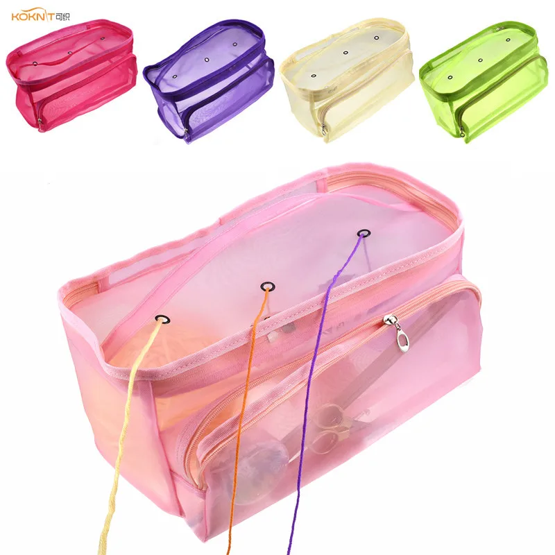 KOKNIT Knitting Bag Organizer Yarn Storage Mesh Bag Tote Storage Case for Crocheting Hook Knitting Needles Sewing Accessories