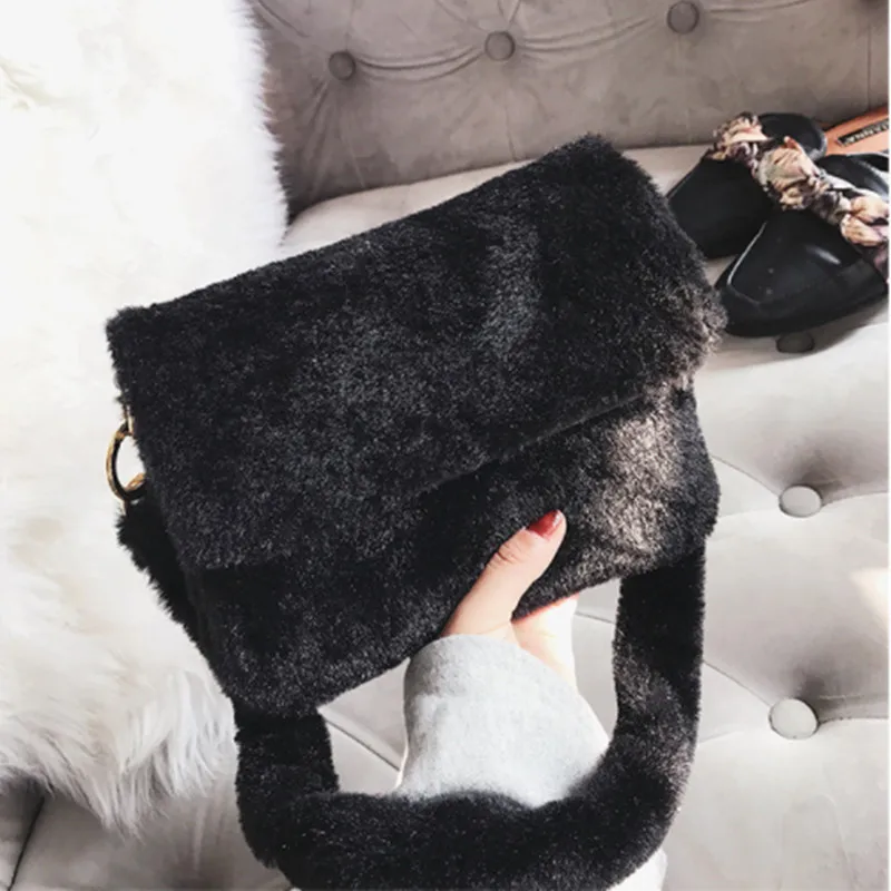 Winter Soft Warm Fur Bag Designer Women\'s Plush Shoulder Bags Large Capacity Messenger bag Handbag  Cute Ladies Coin Purses 2023